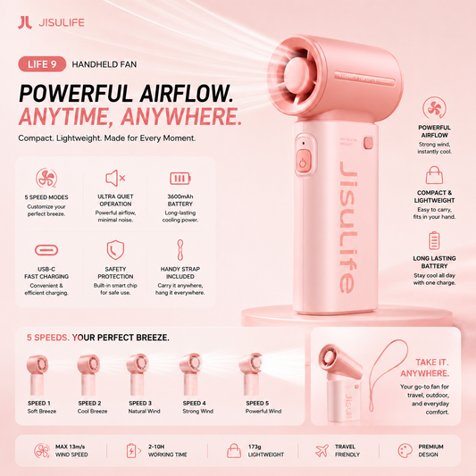 JisuLife Handheld Fan Life 9 (3600mAh) - pink